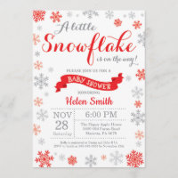 Winter Baby Shower Invitation Red Snowflake