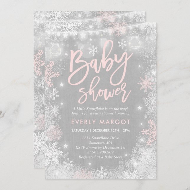 Winter Baby Shower Invitation Rustic Winter Shower (Front/Back)
