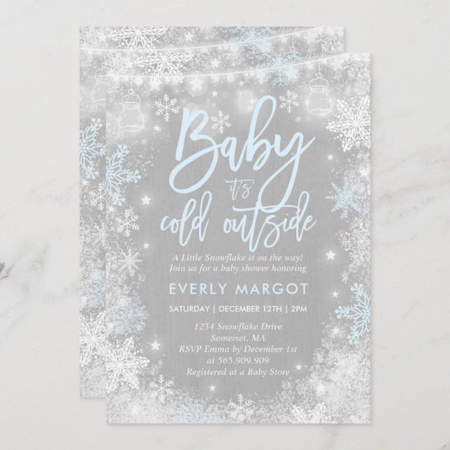 Winter Baby Shower Invitation Rustic Winter Shower (Front/Back)