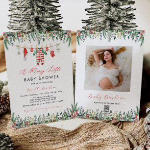 Winter Baby Shower Invitation with Photo Back Side