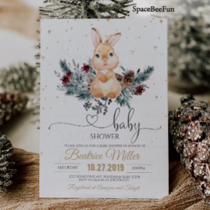 Winter baby shower invitation Woodland animal 