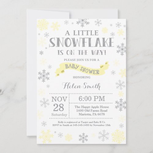 Winter Baby Shower Invitation Yellow Snowflake