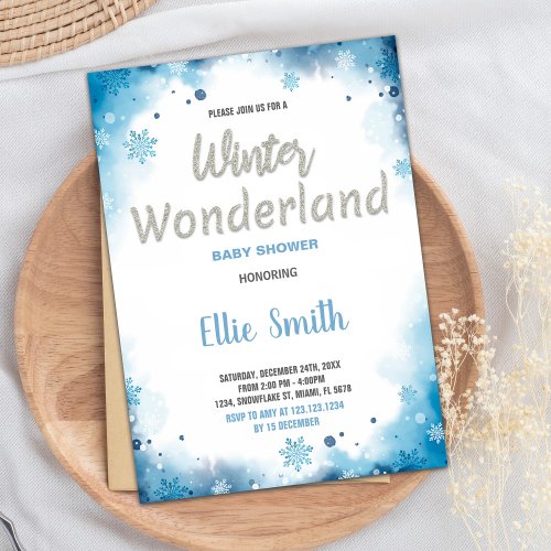 Winter Baby Shower Invitations Blue Cloud