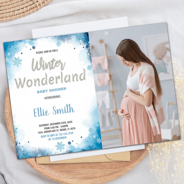 Winter Baby Shower Invitations Blue Cloud Photo (Winter Baby Shower Invitations Blue Cloud Photo)