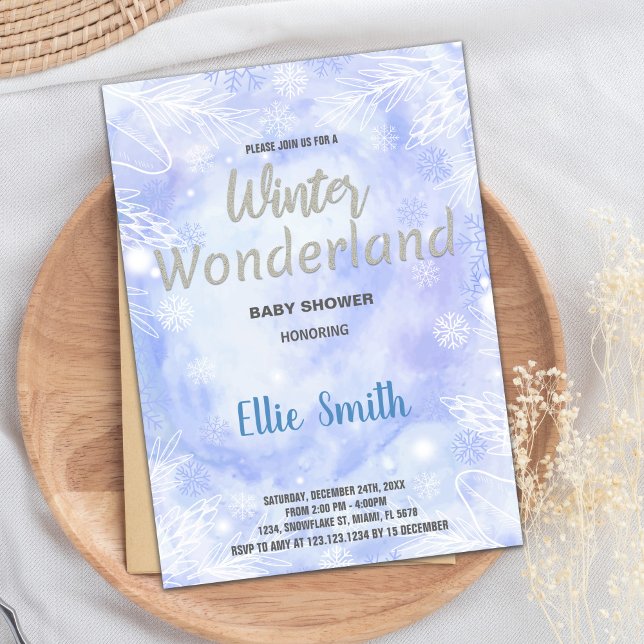 Winter Baby Shower Invitations Blue Glitter Silver (Winter Baby Shower Invitations Blue Glitter Silver)