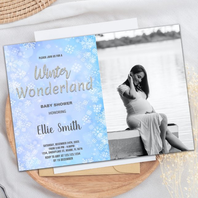 Winter Baby Shower Invitations Blue Silver w Photo (Winter Baby Shower Invitations Blue Silver w Photo)