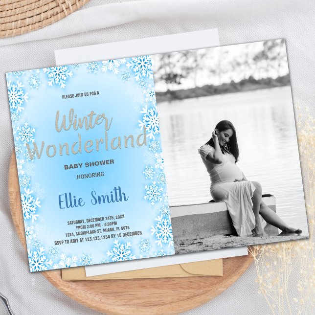 Winter Baby Shower Invitations Blue Snow Photo (Winter Baby Shower Invitations Blue Snow Photo)