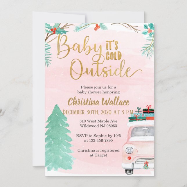 Winter Baby Shower Invitations for Girls (Front)