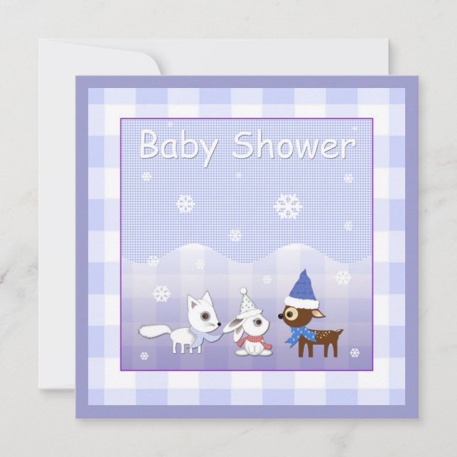 Winter Baby Shower Invitations Fox Bunny Deer (Front)