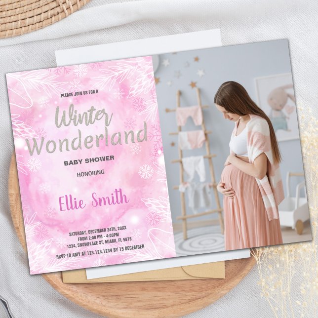 Winter Baby Shower Invitations Glitter with photo (Winter Baby Shower Invitations Glitter with photo)