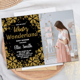 Winter Baby Shower Invitations Golden Black Photo