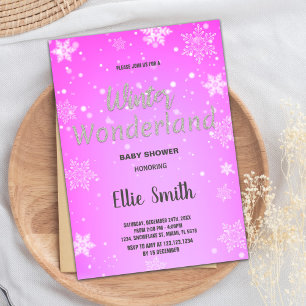 Winter Baby Shower Invitations Golden Pink