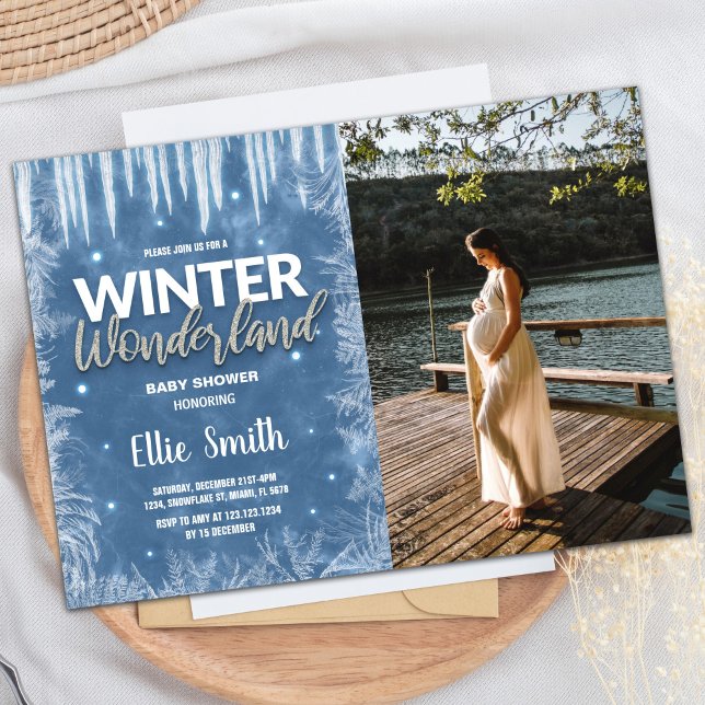 Winter Baby Shower Invitations  Ice Glitter Photo (Winter Baby Shower Invitations Ice Glitter Photo)