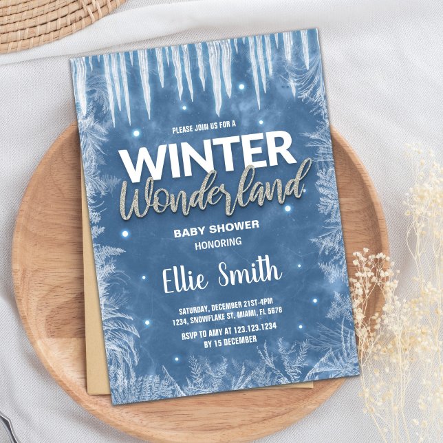 Winter Baby Shower Invitations  Ice Glitter Silver (Winter Baby Shower Invitations Ice Glitter Silver)