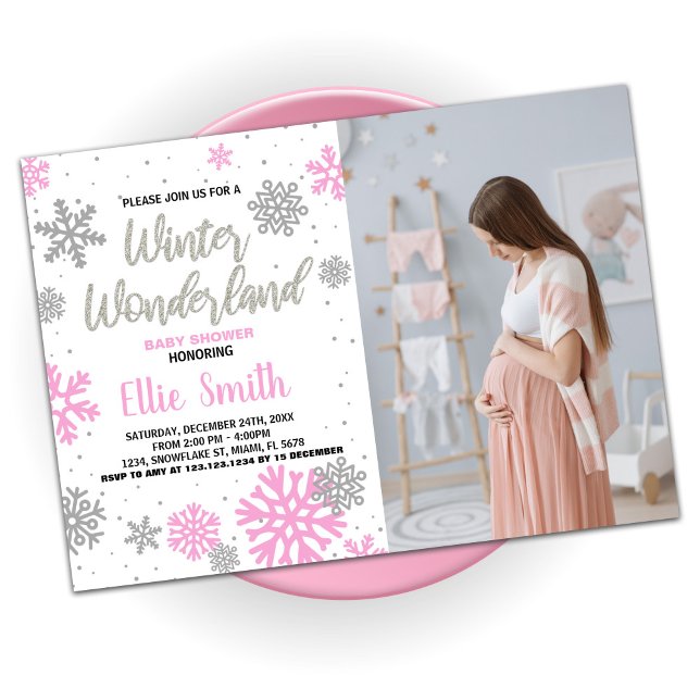 Winter Baby Shower Invitations Pink Photo (Winter Baby Shower Invitations Pink Photo)