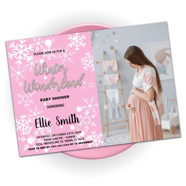 Winter Baby Shower Invitations Pink Photo (Winter Baby Shower Invitations Pink Photo)
