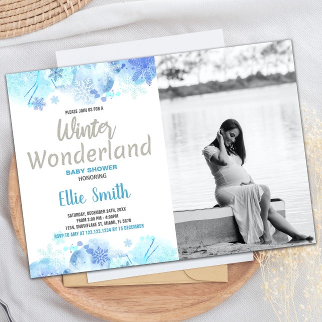 Winter Baby Shower Invitations Silver with photo (Winter Baby Shower Invitations Silver with photo)