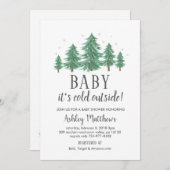 Winter baby shower invite, evergreen trees, cold invitation (Front/Back)