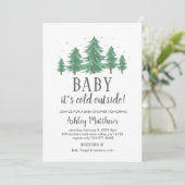 Winter baby shower invite, evergreen trees, cold invitation (Standing Front)