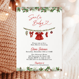 Winter Baby Shower Invite, Girl Santa Baby Shower Invitation