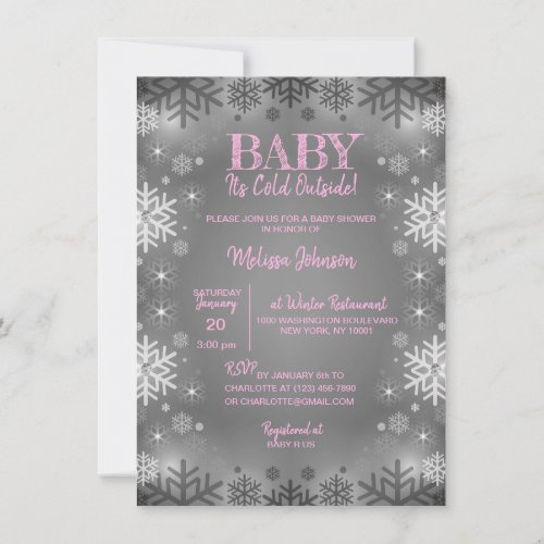 WINTER Baby Shower Its Cold Outside Snowflakes Invitation