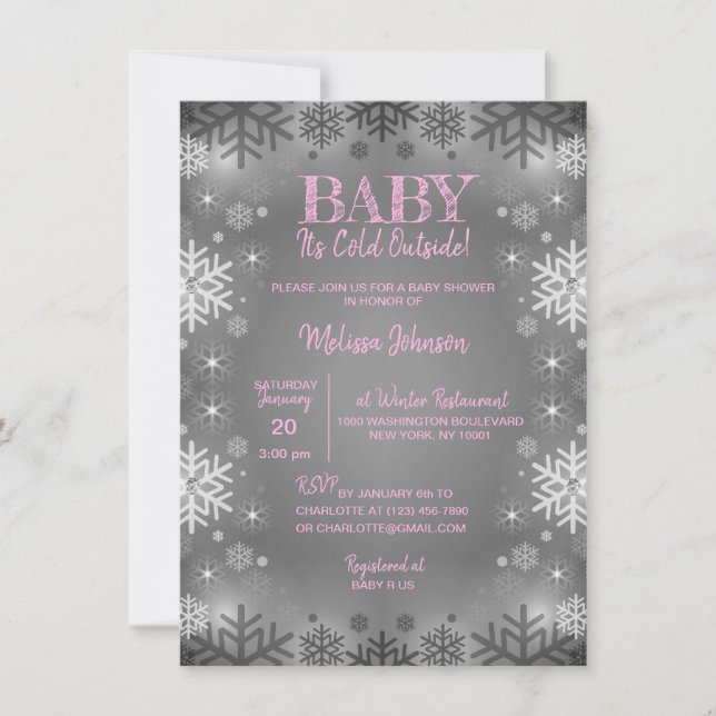 WINTER Baby Shower It's Cold Outside Snowflakes Invitation (Front)