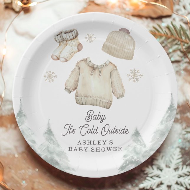 Winter Baby Shower It's Cold Outside Unisex Snow Paper Plates (Creator Uploaded)