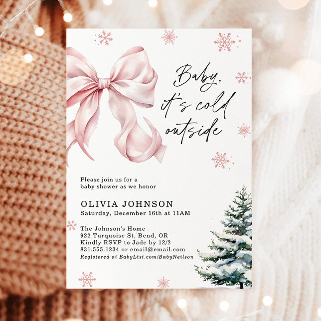 Winter Baby Shower, Pink Bow It's Cold Outside  Invitation (Creator Uploaded)