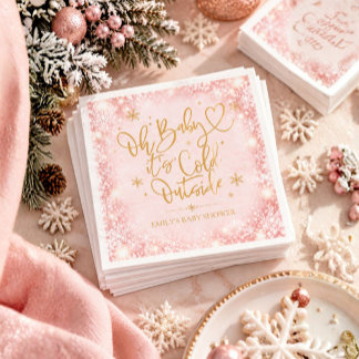 Winter Baby Shower Pink Gold Snowflake Napkins