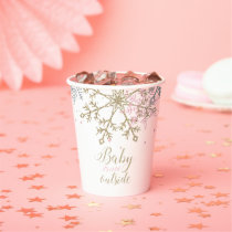 Winter Baby Shower Pink Gold Snowflakes Paper Cups