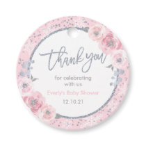 Winter Baby Shower Pink & Silver Snowflake Shower Favor Tags