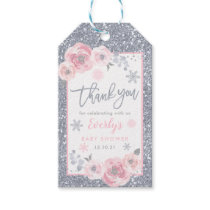 Winter Baby Shower Pink & Silver Snowflake Shower Gift Tags