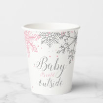 Winter Baby Shower Pink Silver Snowflakes Paper Cups