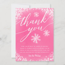 Winter Baby Shower Pink Snow Thank You Card