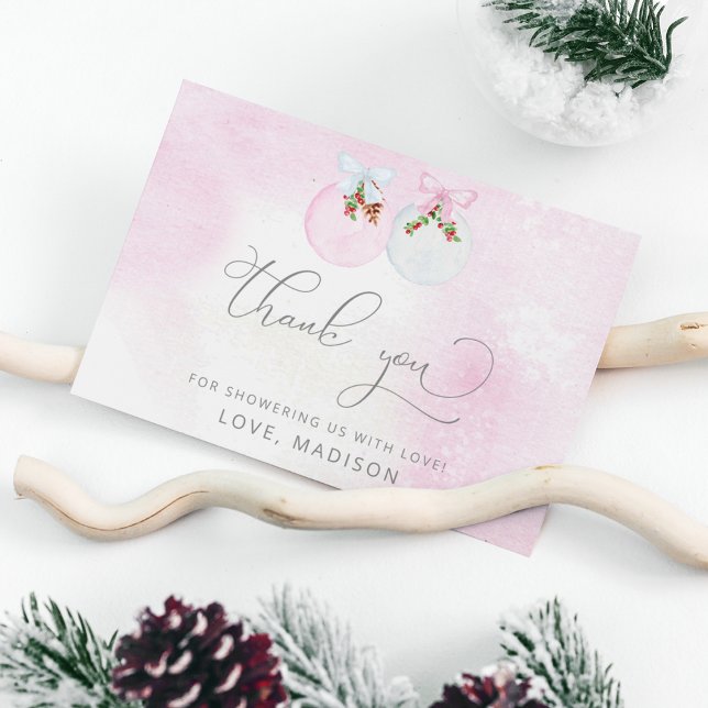 Winter baby shower pink snow thank you card (Creator Uploaded)