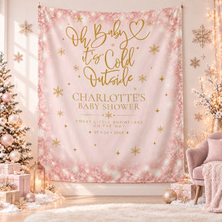 Winter Baby Shower Pink Snowflake Backdrop