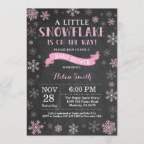 Winter Baby Shower Pink Snowflake Chalkboard Invitation