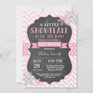 Winter Baby Shower Pink Snowflake Chalkboard Invitation