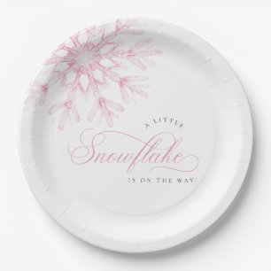 Winter Baby Shower Pink Snowflake Paper Plates