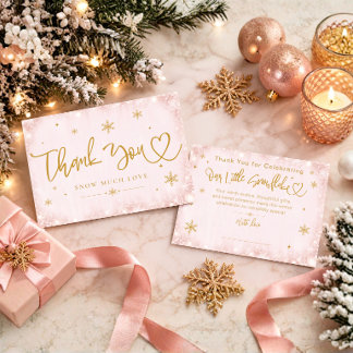 Winter Baby Shower Pink Snowflake Thank You Card