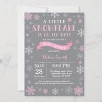 Winter Baby Shower Pink White and Gray Snowflake Invitation