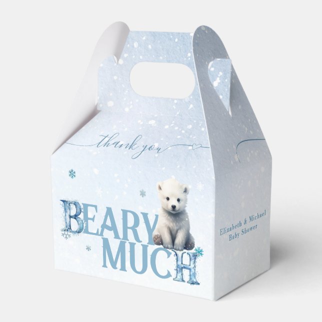 Winter Baby Shower Polar White Baby Bear Modern Favor Boxes (Front Side)