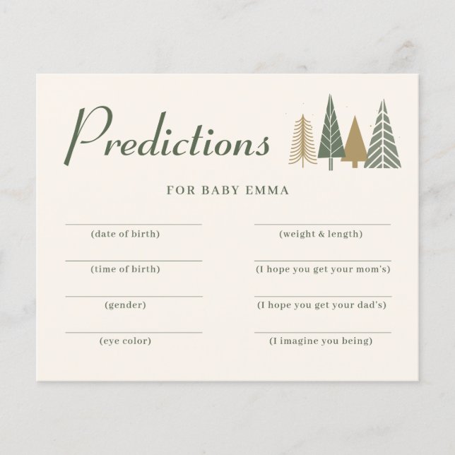 Winter baby Shower Predictions Game (Front)