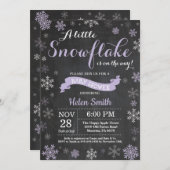 Winter Baby Shower Purple Snowflake Chalkboard Invitation (Front/Back)