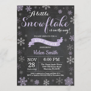 Winter Baby Shower Purple Snowflake Chalkboard Invitation