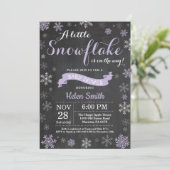Winter Baby Shower Purple Snowflake Chalkboard Invitation (Standing Front)
