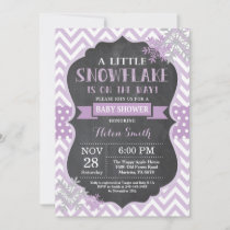 Winter Baby Shower Purple Snowflake Chalkboard Invitation