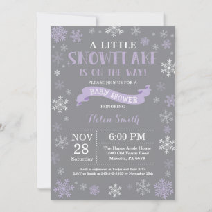 Winter Baby Shower Purple White and Gray Snowflake Invitation
