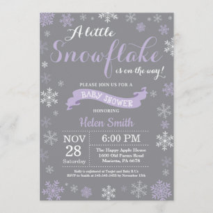 Winter Baby Shower Purple White and Gray Snowflake Invitation