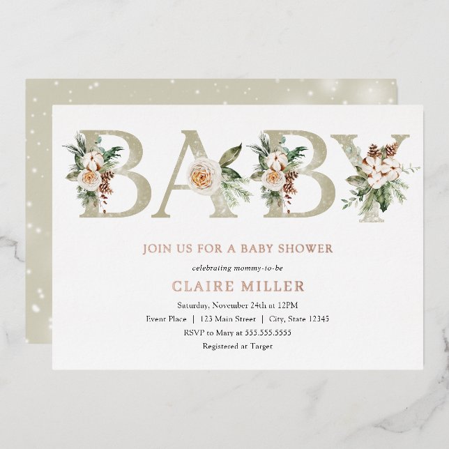 Winter Baby Shower Real Foil Invitation (Front/Back)
